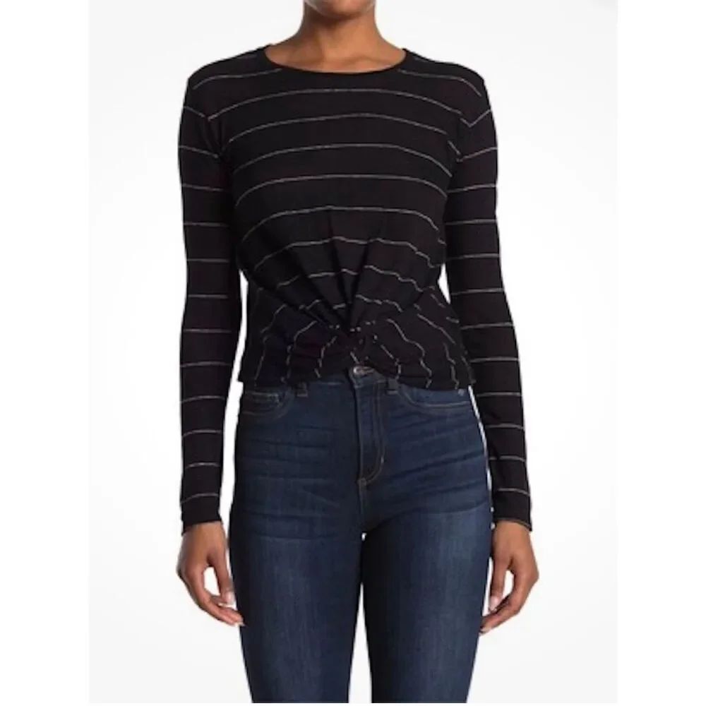 ALLSAINTS Carme Shimmer Long Sleeve Top | Black in Small